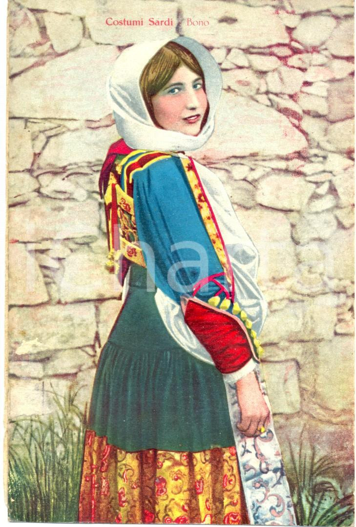 Cartolina originale da collezione 1930 circa BONO SS Donna in costume sardo tradizionale Cartolina postale FP NV 1