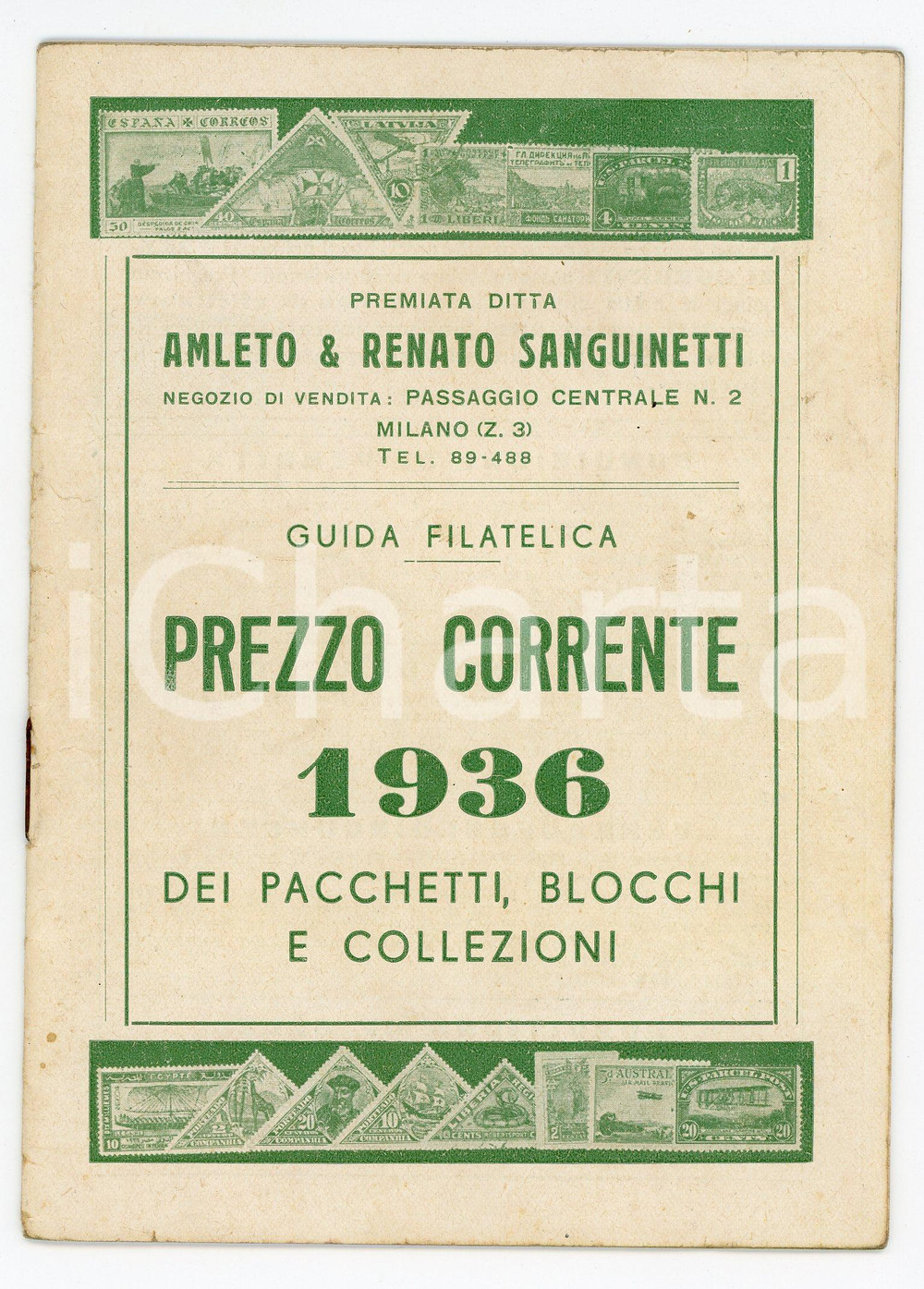 Libro, pubblicazione d epoca 1936 MILANO Ditta Amleto & Renato SANGUINETTI Guida filatelica 1