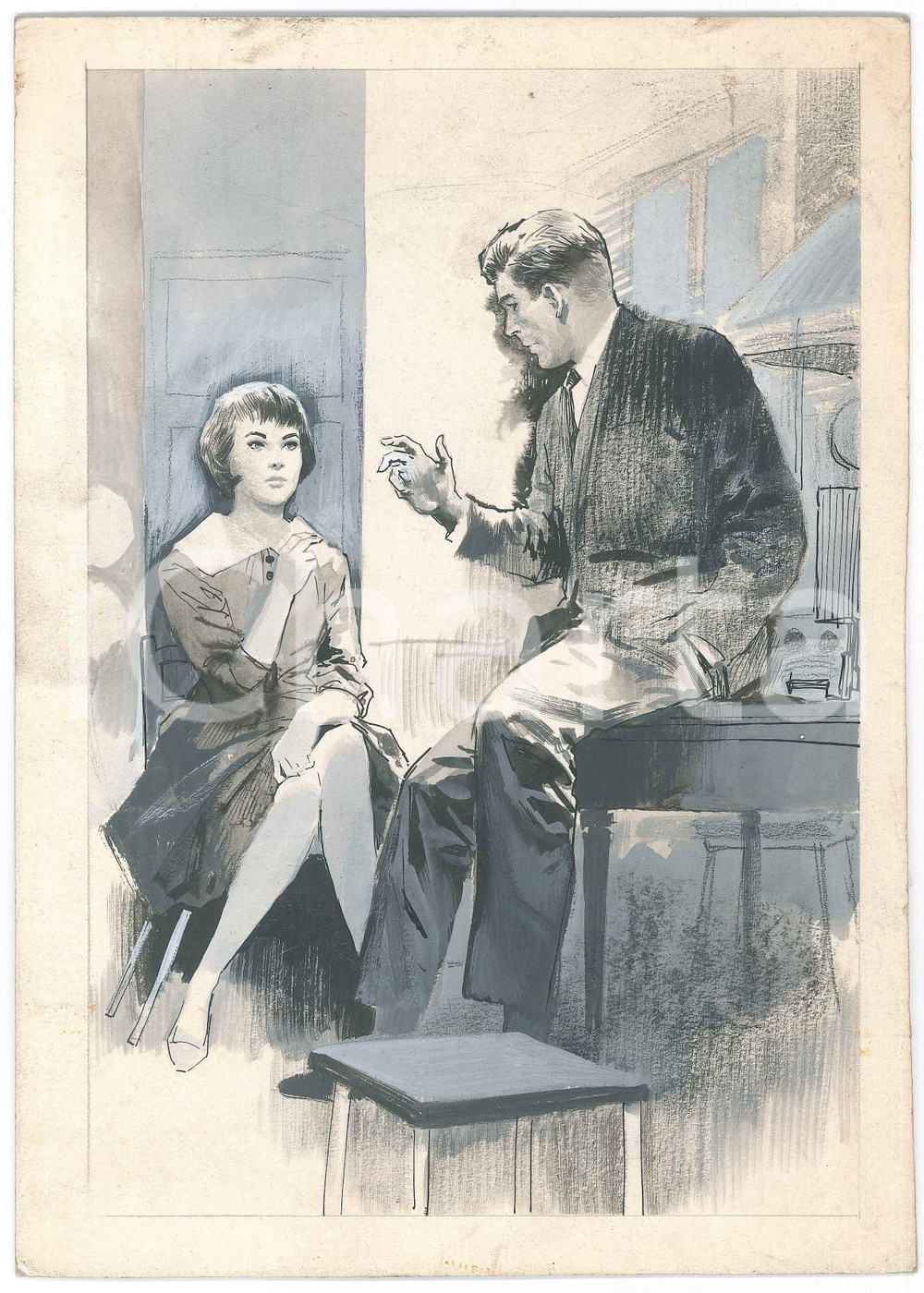 Opera d’arte autentica 1955 ca ROMANZO ILLUSTRATO L amoroso incantesimo Tavola n. 3  Illustrazione 1