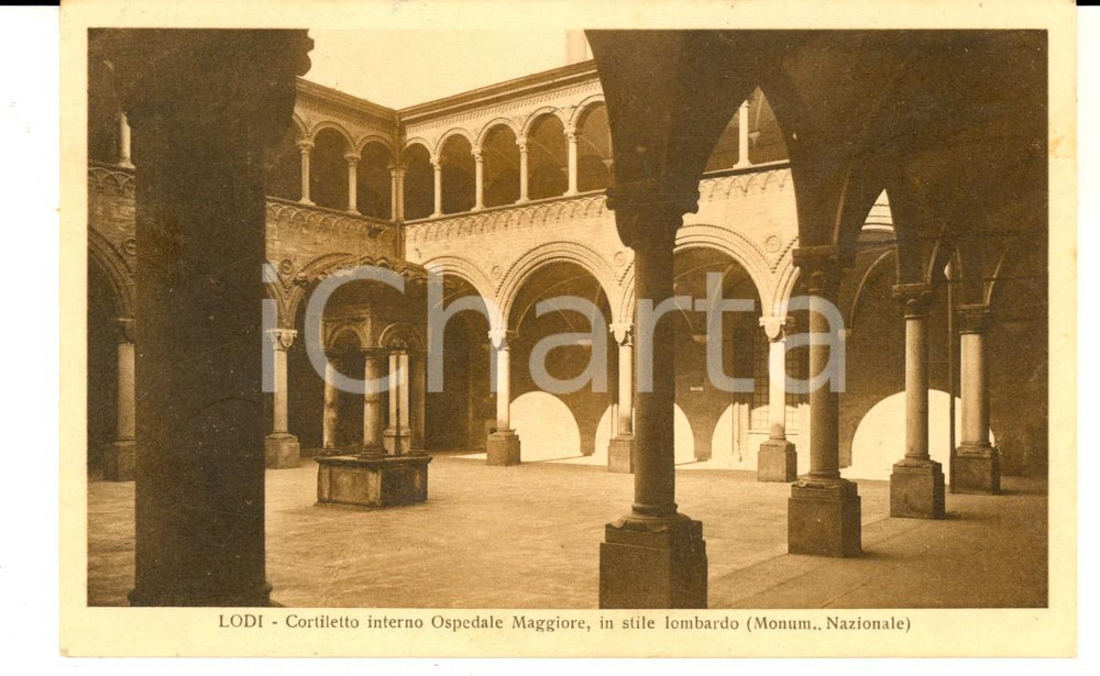 Cartolina originale da collezione 1931 LODI Cortiletto interno Ospedale Maggiore Cartolina postale FP VG 1