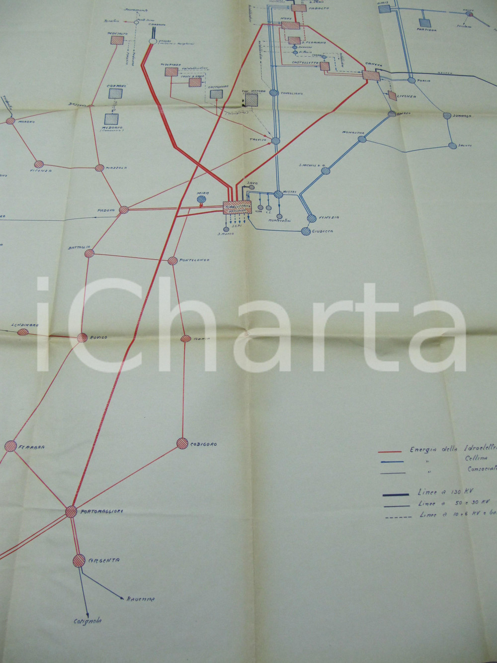 Stampa, bozzetto originale 1932 IDROELETTRICA VENETA diagramma distribuzione RARO 1