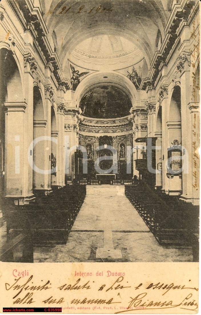 Cartolina originale da collezione 1904 Cagli  Duomo Immagine della navata centrale 1