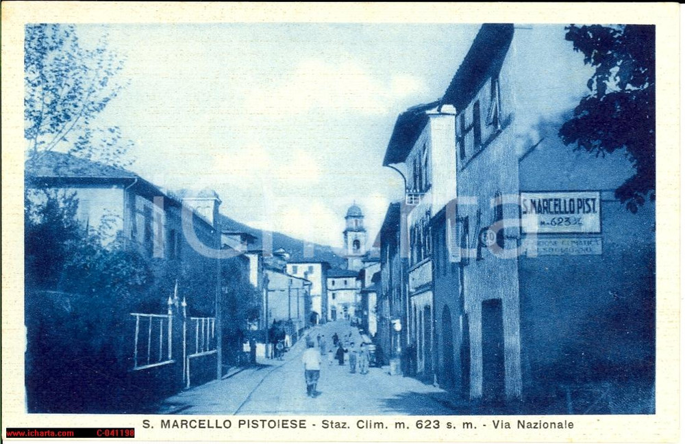 Cartolina originale da collezione 1925 SAN MARCELLO PISTOIESE Via Nazionale Animata FP NV 1