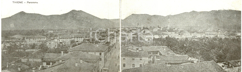 Cartolina originale da collezione 1918 THIENE (VI) Veduta panoramica del paese *Cartolina Doppia FP NV 1