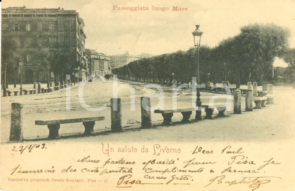Cartolina originale da collezione 1903 LIVORNO Passeggiata sul Lungomare *Cartolina postale FP VG 1