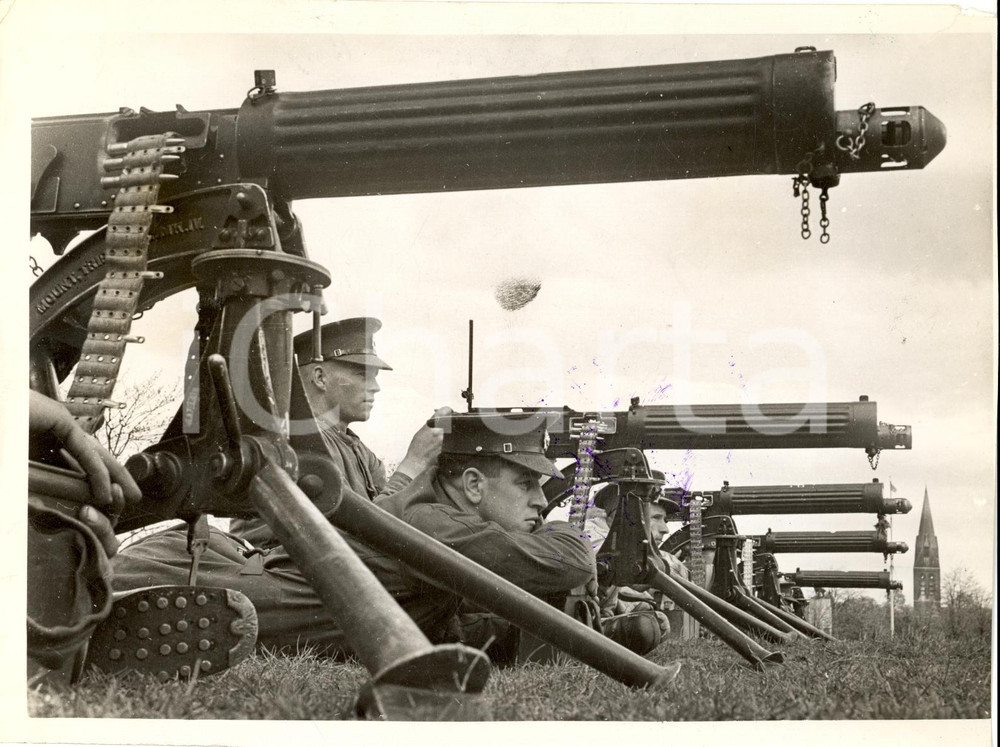 Fotografia d epoca originale 1939 ALDERSHOT UK 23Â° Regg. CHESHIRE Addestramento mitragliatore 1