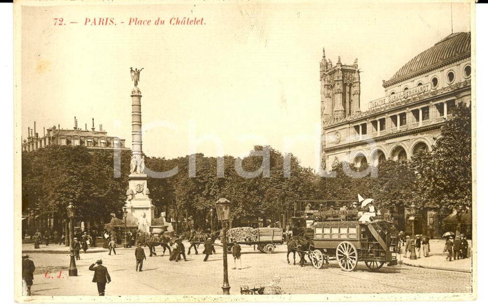 Cartolina originale da collezione 1910 ca PARIS Place du CHATELET *Cartolina postale FP NV 1