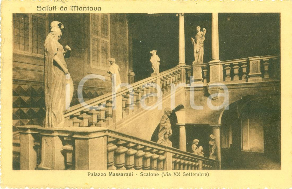 Cartolina originale da collezione 1924 MANTOVA Scalone centrale Palazzo MASSARANI Cartolina FP VG 1