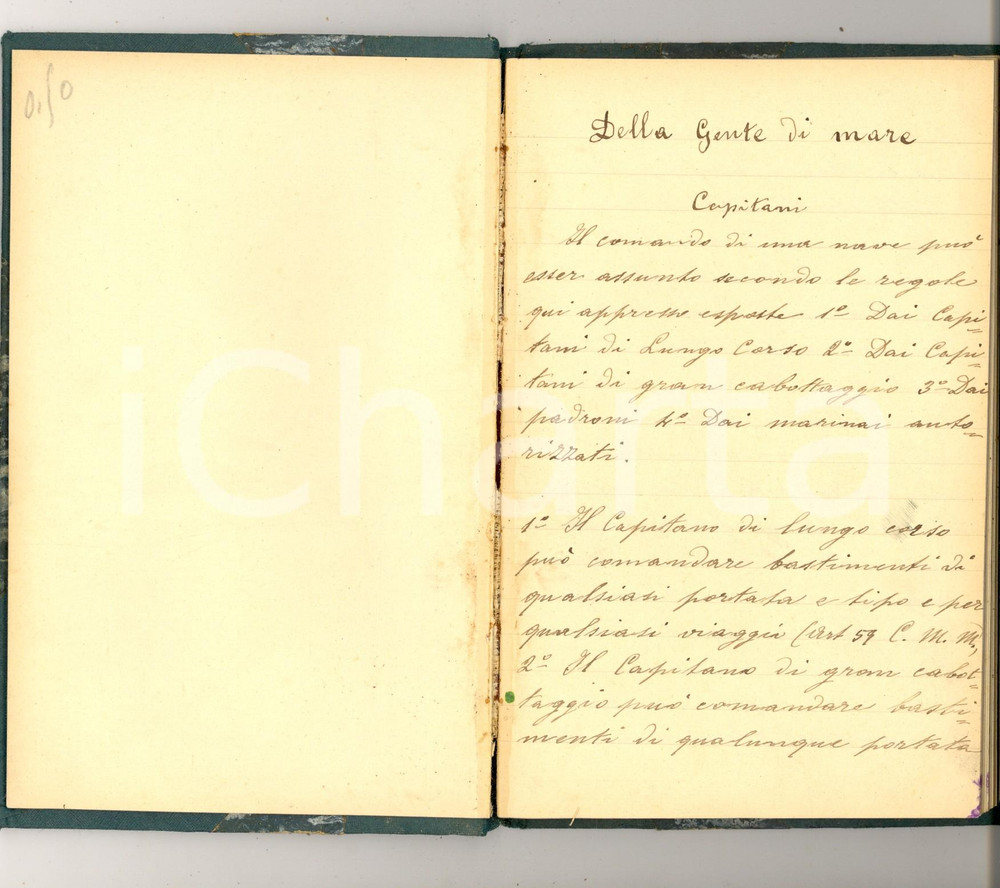Documento originale, autentico 1910ca TORINO Gente di mare Diario legislazione marittima Vittorio TORNIELLI 1