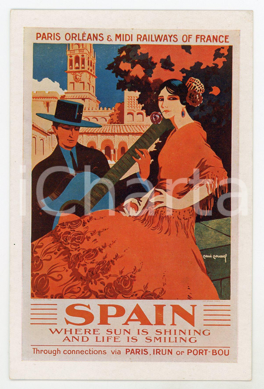 1930ca PARIS ORLEANS - MIDI RAILWAYS Spain - Ill. RenÃ© ROUSSEL Carte Postale  Cartolina postale d'epoca, non viaggiata.CONDIZIONI: FAIRFORMATO: FP    originale e autentica 1