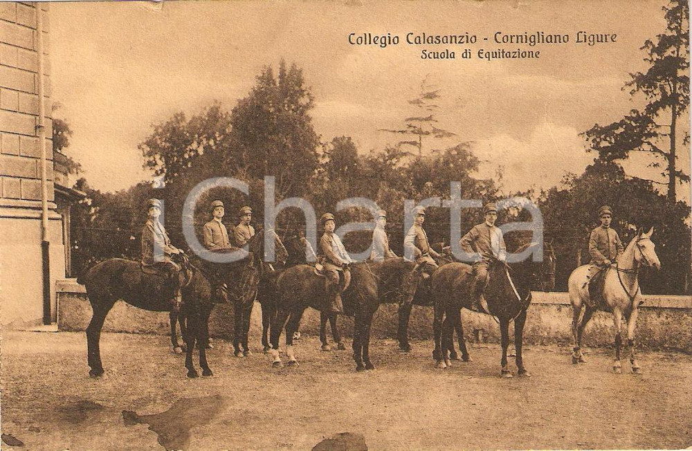 Cartolina originale da collezione 1930 ca GENOVA CORNIGLIANO Collegio CALASANZIO Scuola di equitazione *Cartolina 1