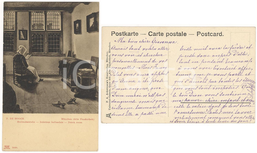 Autografo originale 1910 Cartolina Pieter DE HOOK Autog. Louise JANKOVICS 1