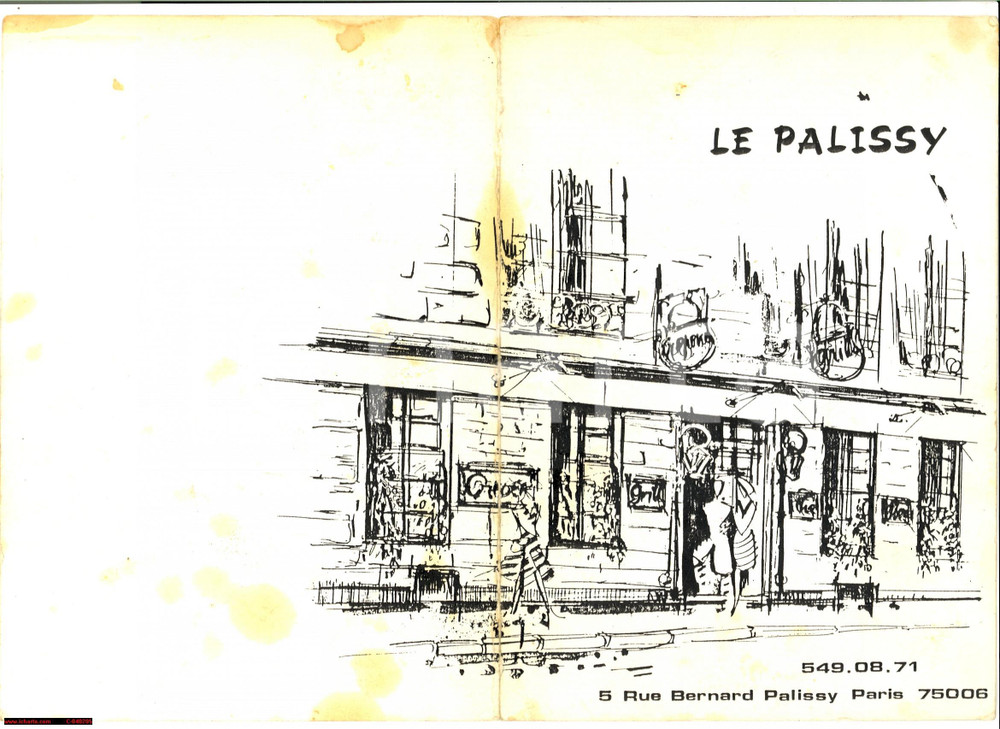 Oggetto da collezione cartaceo 1960 PARIS Restaurant LE PALISSY menu 1