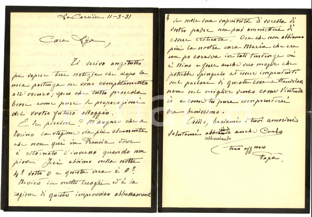 Autografo originale 1931 LA CARRIERE Luigi CANTONO DI CEVA unico erede della zia - Autografo 1