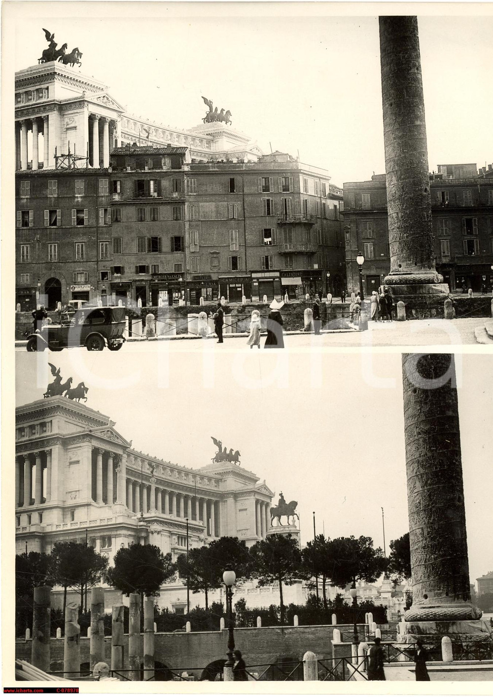 Fotografia d epoca originale 1938 Roma, il Vittoriano prima e dopo le demolizioni 1