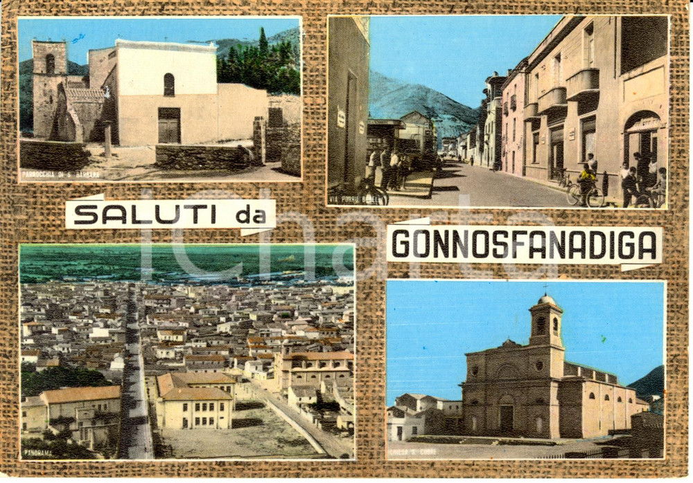 Cartolina originale da collezione 1963 GONNOSFANADIGA VS Vedutine con via Porru BONELLI Cartolina FG VG 1
