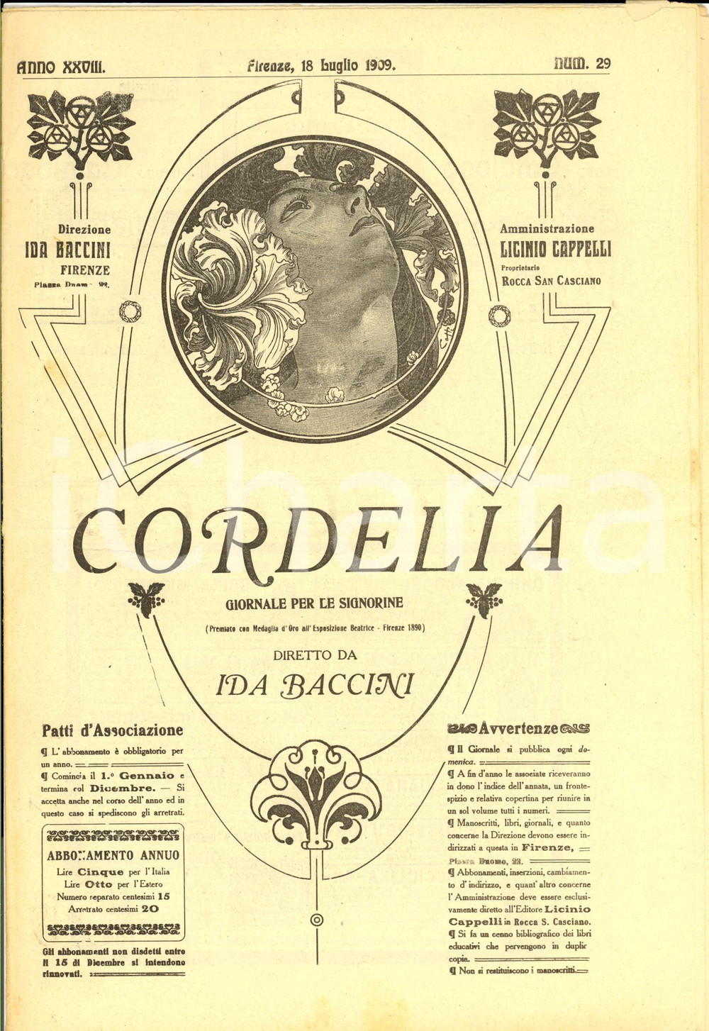 Giornale, rivista storica 1909 CORDELIA Impressioni su Antonio FOGAZZARO Rivista anno XXVIII nÂ°29 1