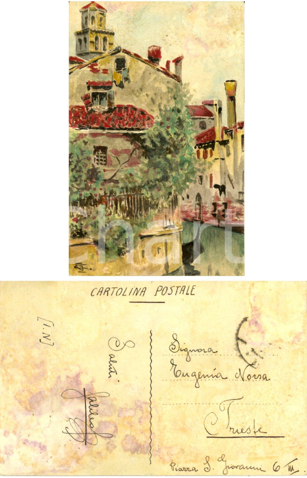 Cartolina originale da collezione 1930 ca VENEZIA Veduta con canale Cartolina DISEGNATA A MANO per Eugenia NORSA 1