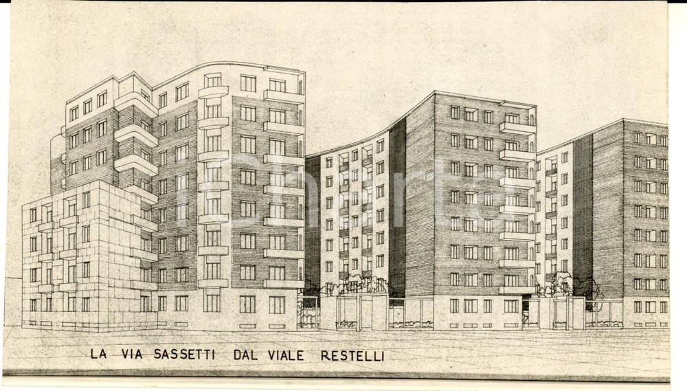 Fotografia d epoca originale 1938 MILANO Rendering palazzi VIA SASSETTI visti da viale RESTELLI Foto 16x10 1