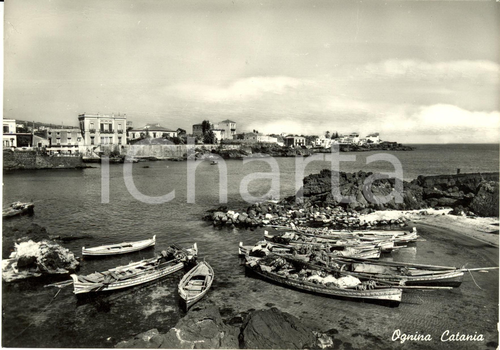 Cartolina originale da collezione 1954 CATANIA Porticciolo e panorama della localitÃ  OGNINA *Cartolina FG VG 1