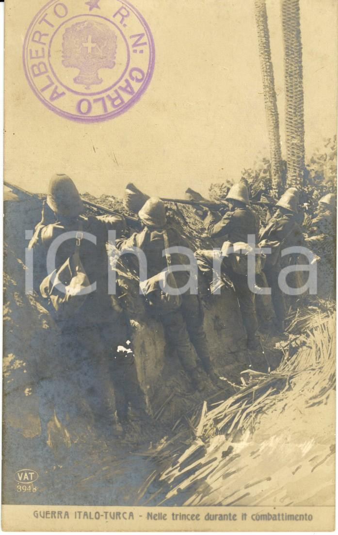 Cartolina originale da collezione 1911-12 LIBIA GUERRA ITALO-TURCA Nelle trincee durante il combattimento *FP NV 1