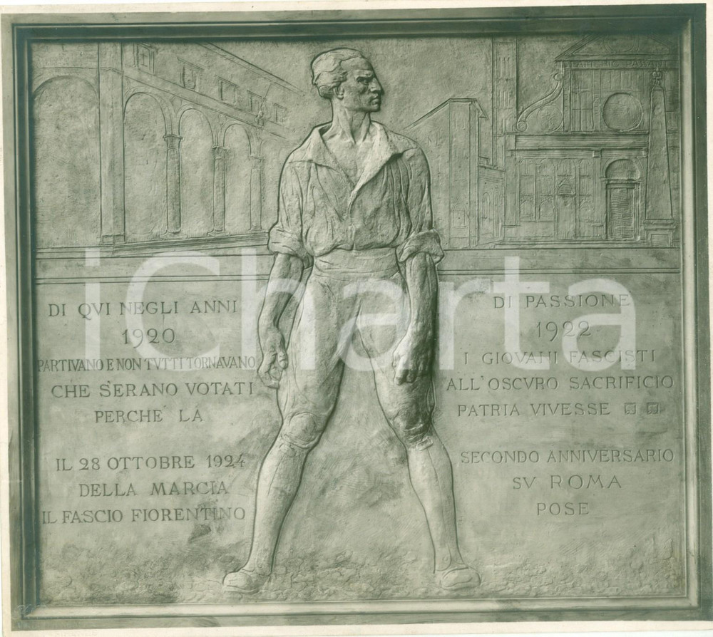 Fotografia d epoca originale 1924 FIRENZE Secondo anniversario della Marcia su ROMA Fotografia della targa 1