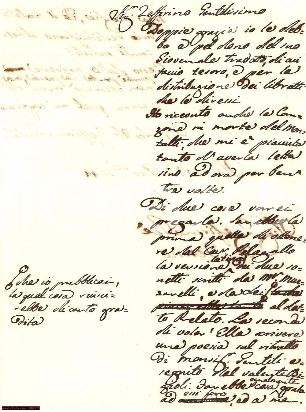 Manoscritto, lettera originale 1844 SAN SEVERINO MARCHE Severino SERVANZI COLLIO su ritratto mons. GENTILI 1
