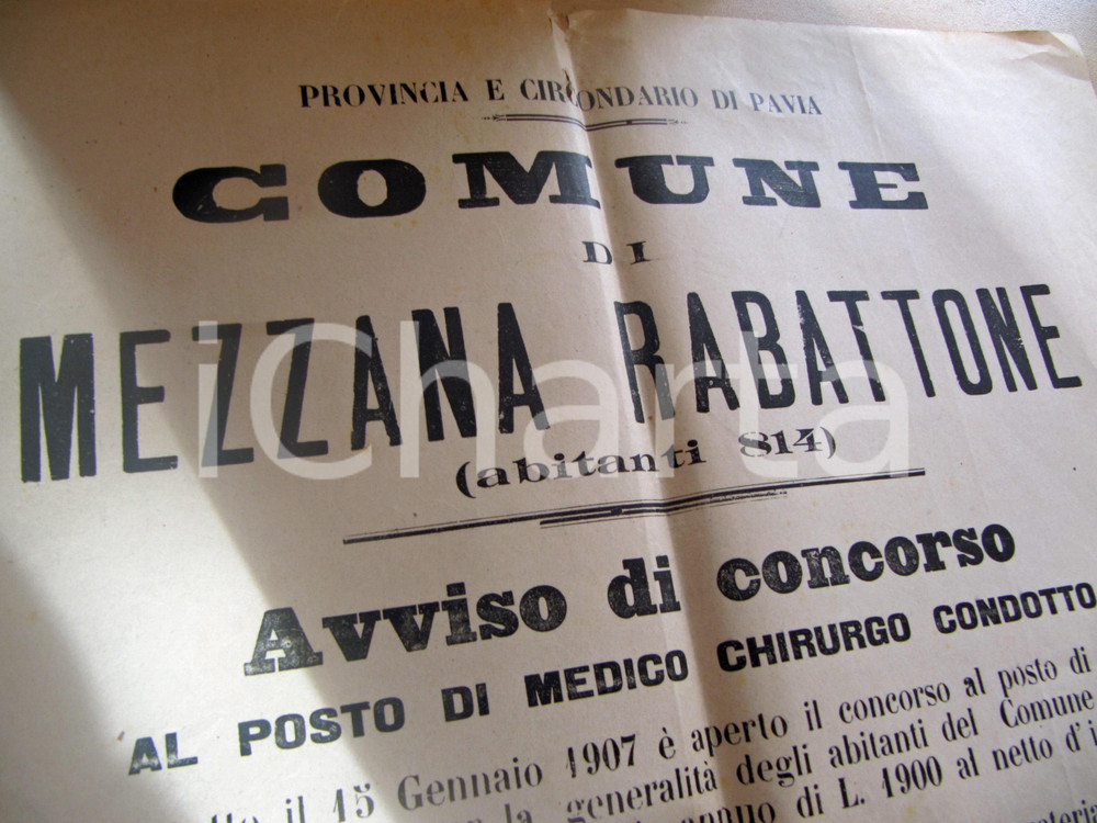 Documento originale, autentico 1906 MEZZANA RABATTONE (PV) Concorso per medico condotto MANIFESTO (3) 1