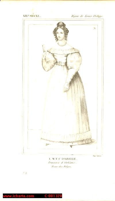 Stampa, bozzetto originale 1852 REGNE DE LOUIS PHILIPPE Isabelle Princesse d ORLEANS Reine Belges Gravure 1
