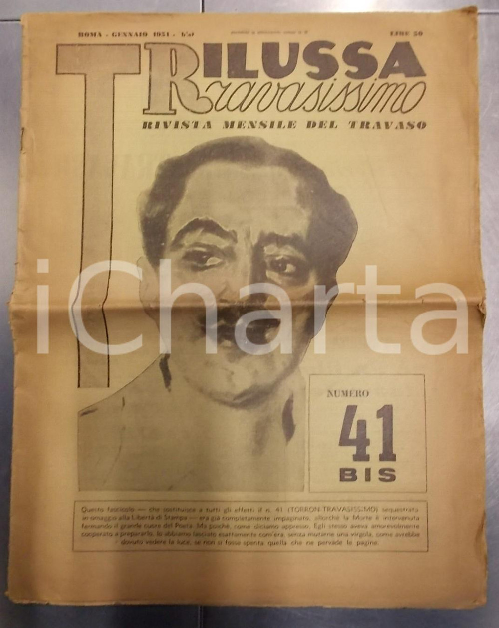 Giornale, rivista storica 1951 TRAVASISSIMO Supplemento numero 41bis TRILUSSA Giornale ILLUSTRATO 1
