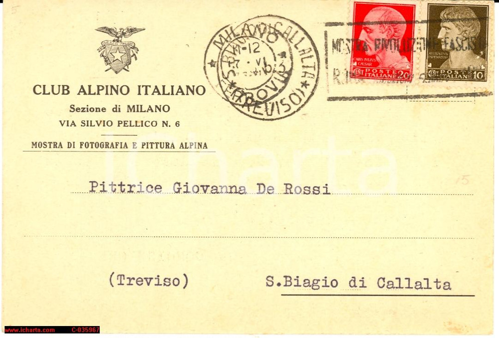 Documento originale, autentico 1935 ca CORTINA D'AMPEZZO CAI Mostra fotografia pittura alpina Giovanna DE ROSSI 1