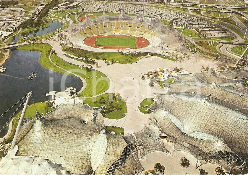 Cartolina originale da collezione 1975 ca MUNICH GERMANY Parco olimpico  Stadio e velodromo Cartolina FG VG 1