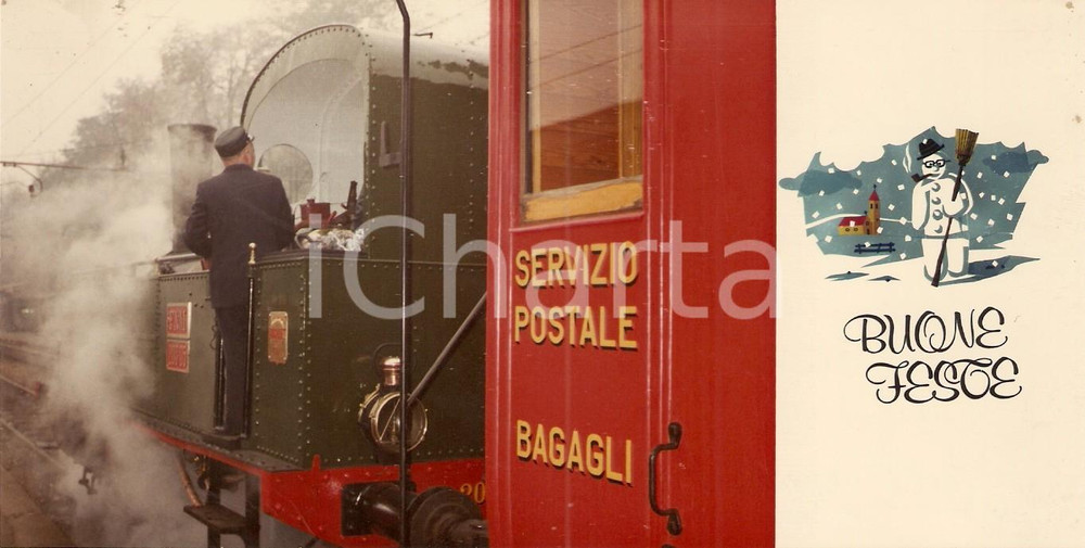 Oggetto da collezione cartaceo 1983 FNM Ferrovie Nord Milano Capotreno su Locomotiva 200/05 Biglietto di auguri 1