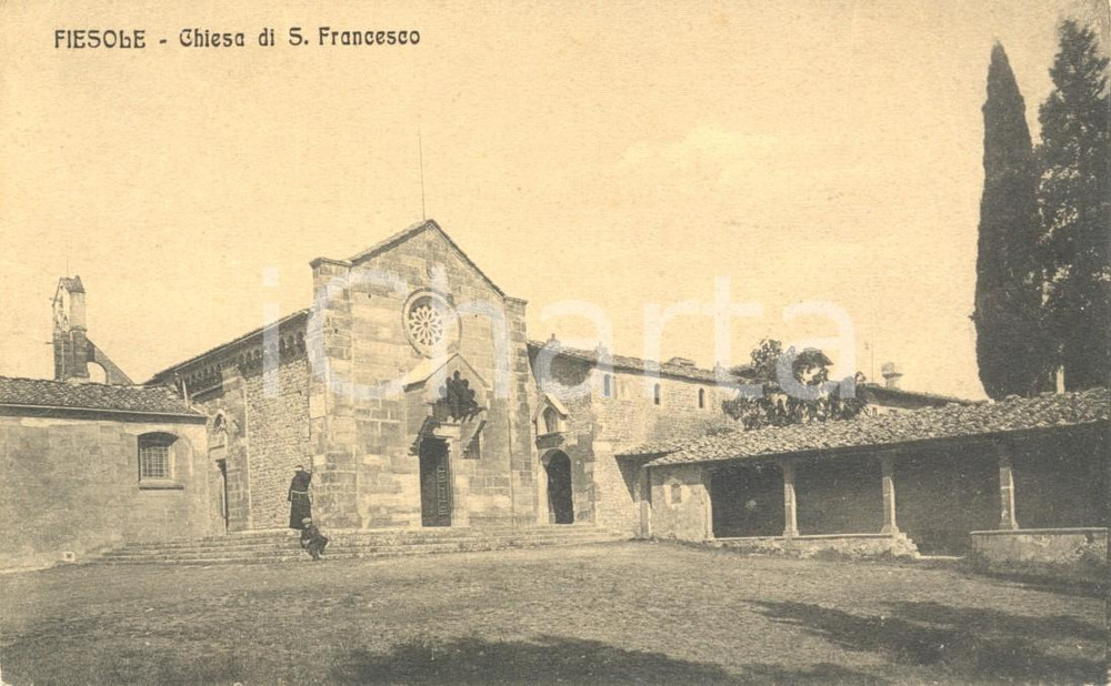 Cartolina originale da collezione 1920 ca FIESOLE FI La Chiesa di SAN FRANCESCO Cartolina ANIMATA FP NV 1