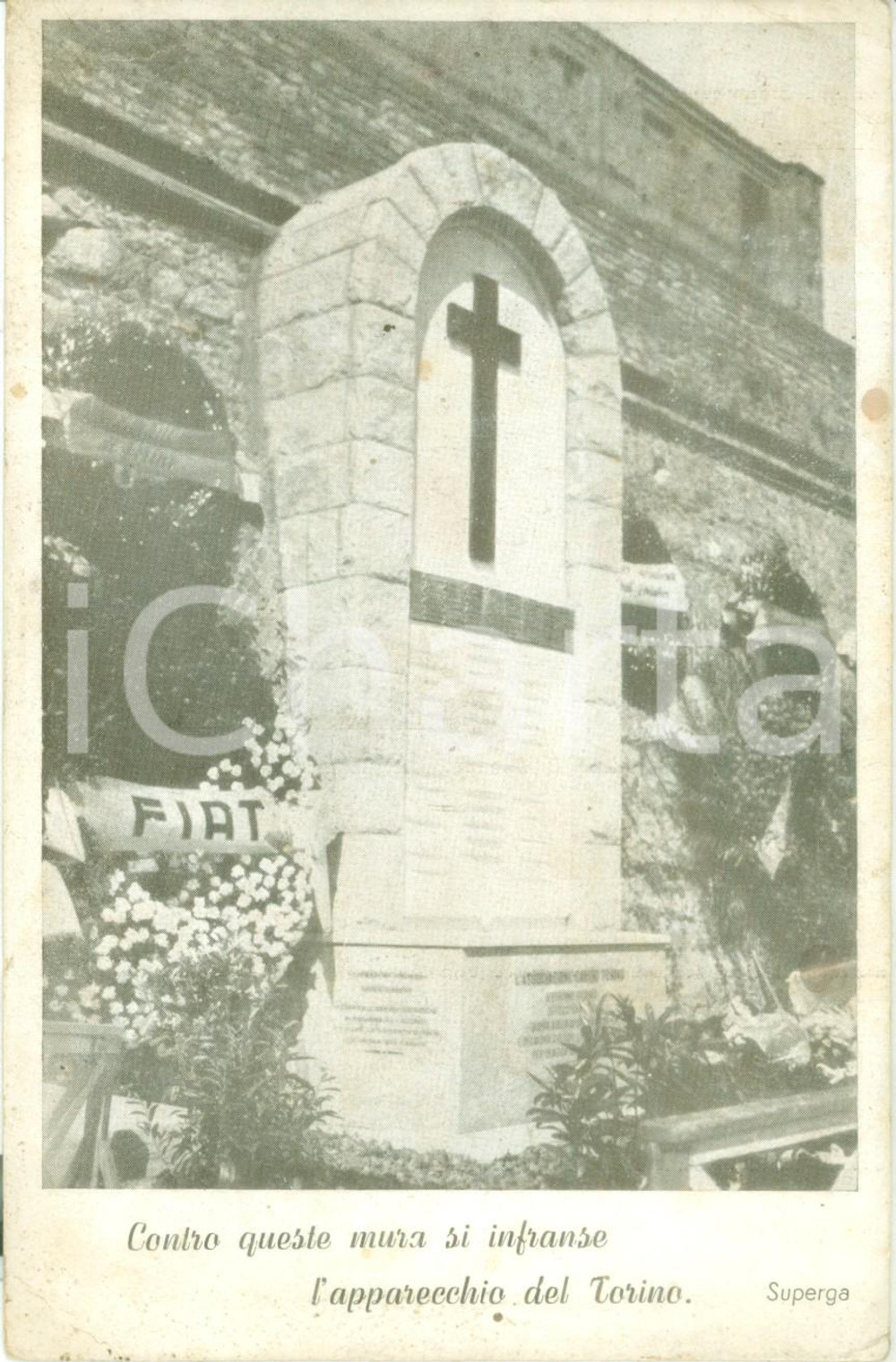 Cartolina originale da collezione 1955 ca TRAGEDIA DI SUPERGA Monumento alle vittime Cartolina DANNEGGIATA FG VG 1