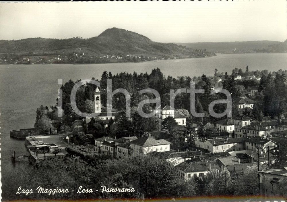 Cartolina originale da collezione 1960 ca LESA (NO) Panorama del paese sul Lago MAGGIORE *Cartolina postale FG VG 1