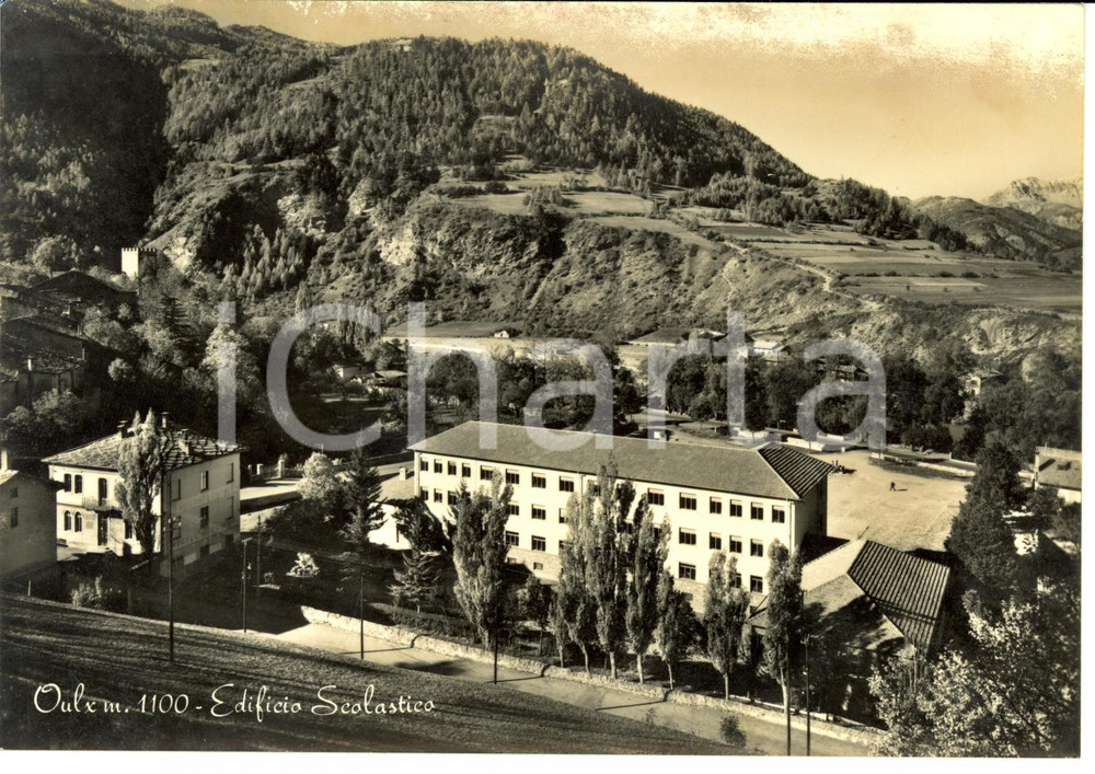 Cartolina originale da collezione 1950 ca OULX (TO) Veduta panoramica con le scuole *Cartolina DANNEGGIATA 1