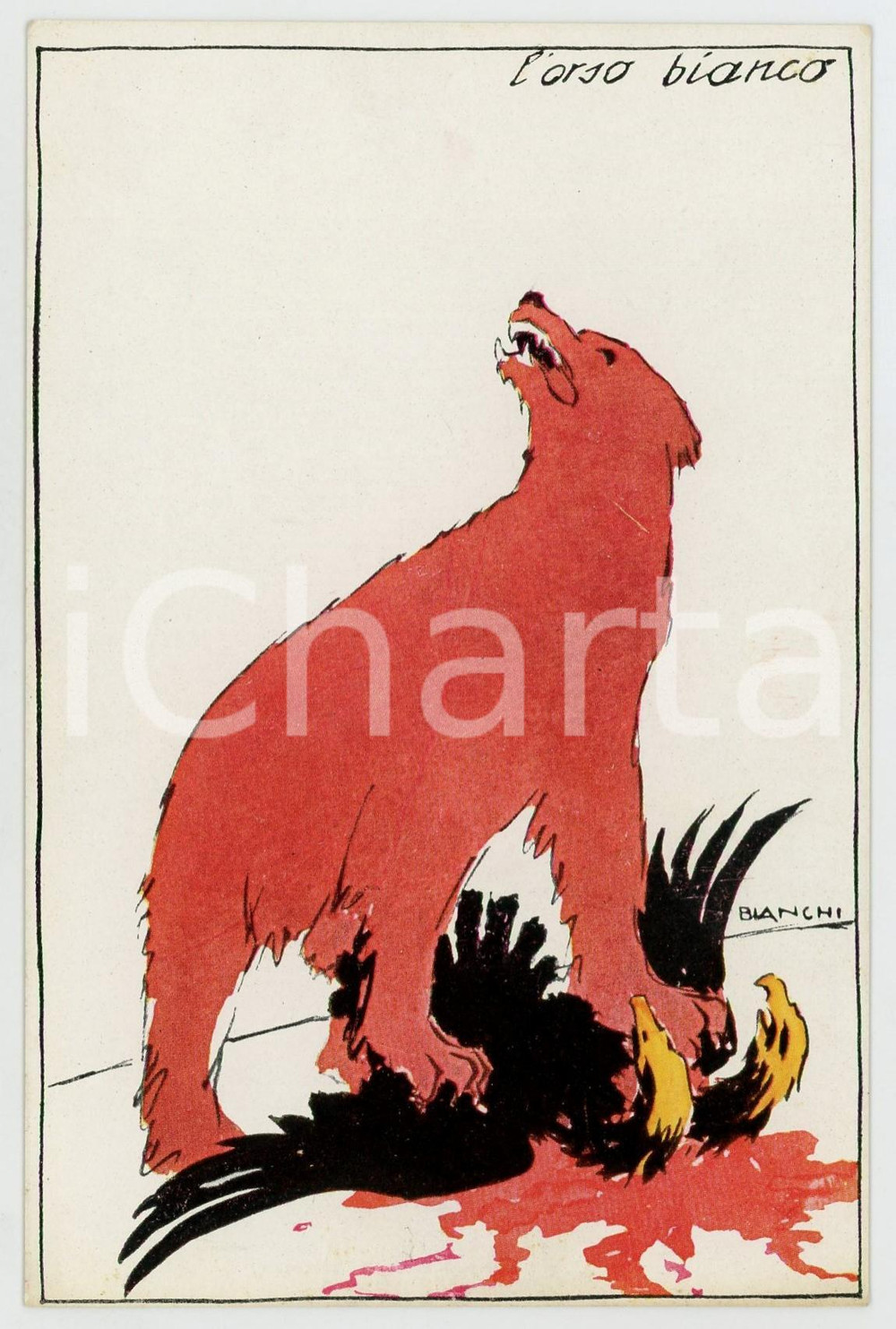 1914 WW1 ITALIA Artista Alberto BIANCHI - L'orso bianco ^Cartolina PROPAGANDA  Cartolina postale d'epoca, non viaggiata, di propaganda bellica (l'orso russo uccide l'aquila austriaca).CONDIZIONI: GFORMATO: FP    originale e autentica 1