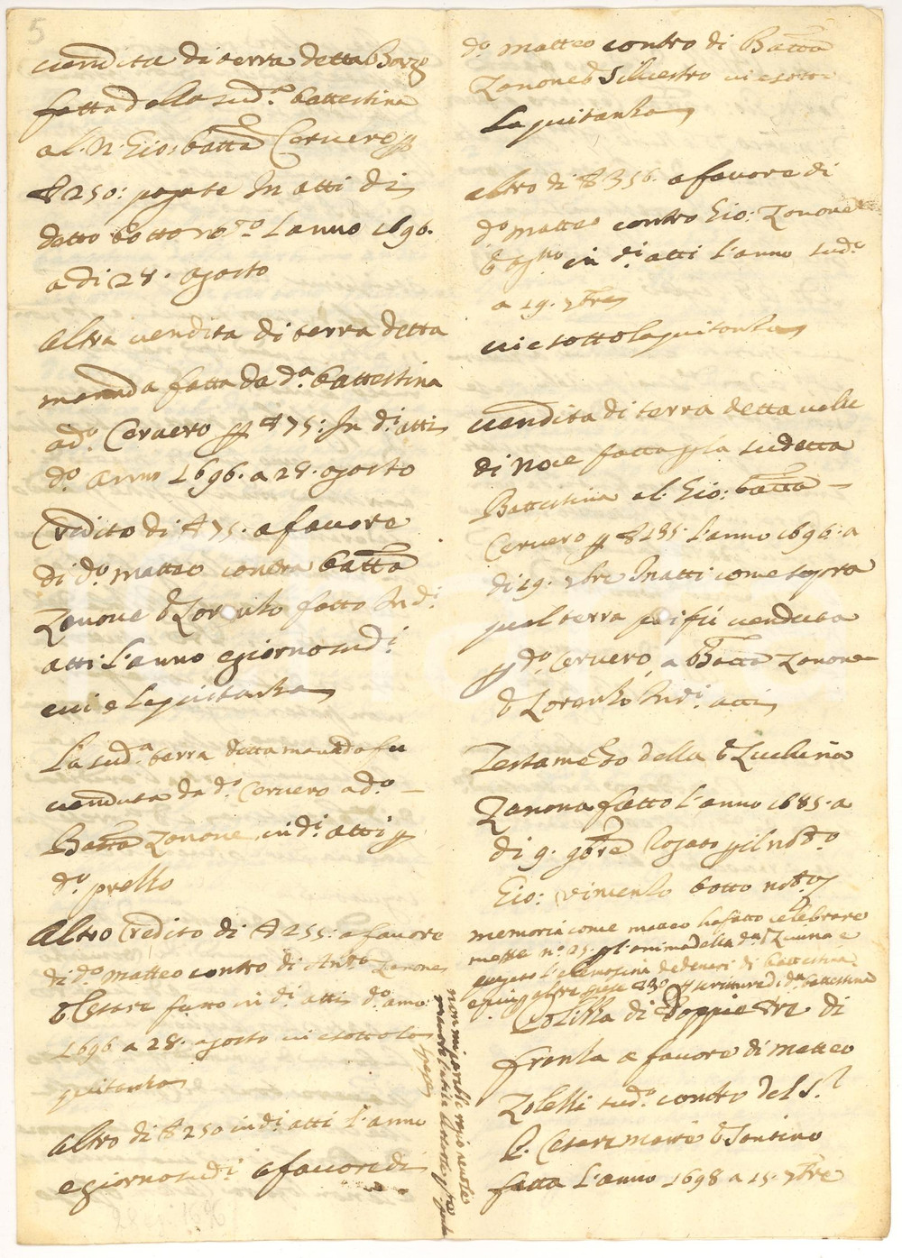 Manoscritto, lettera originale 1700 BORZONASCA (GE) Storia famiglie ZANONE e ZOLEZZI 1