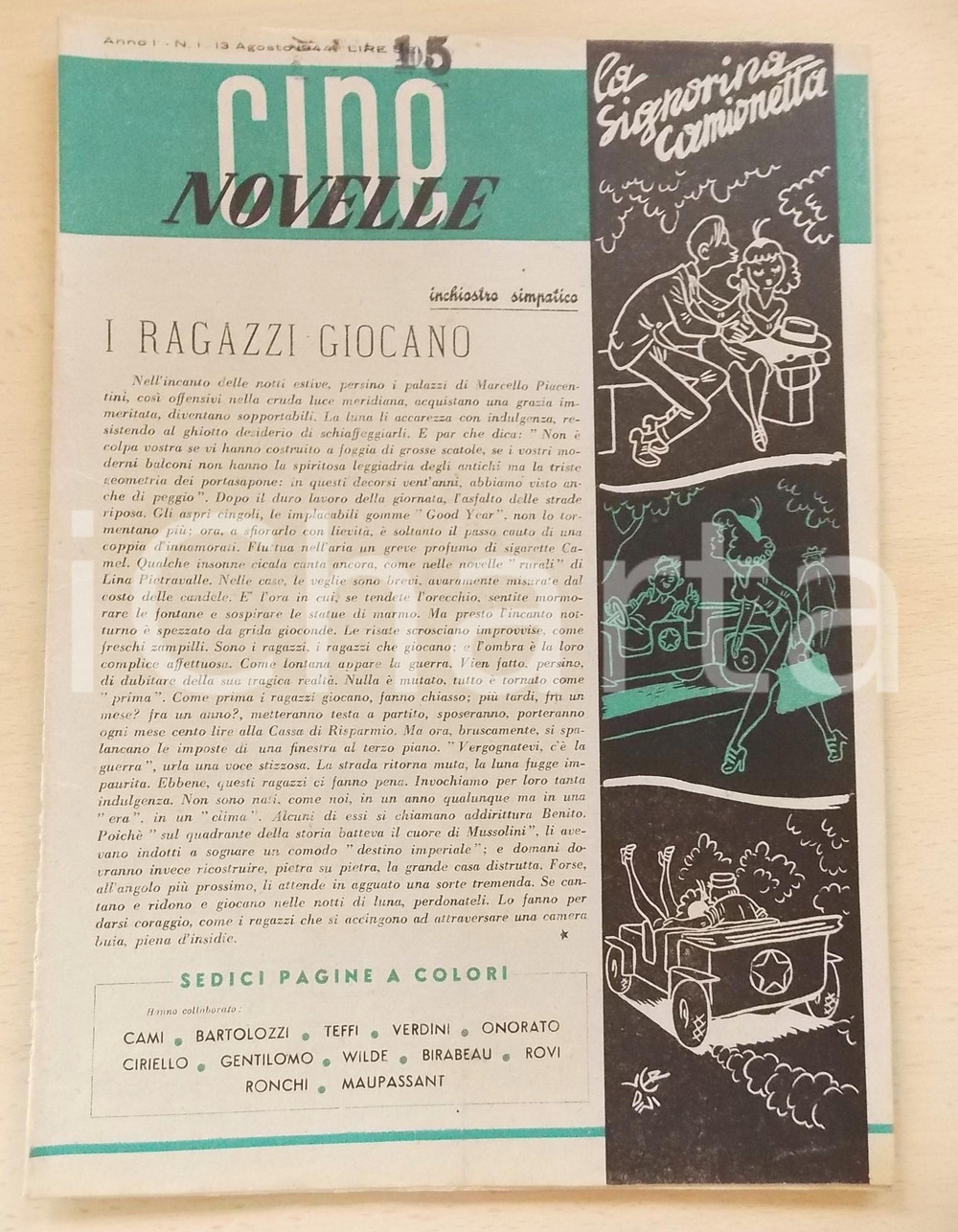Giornale, rivista storica 1944 CINO NOVELLE Una notte qualunque  Boule de suif  Rivista anno I nÂ° 1 1
