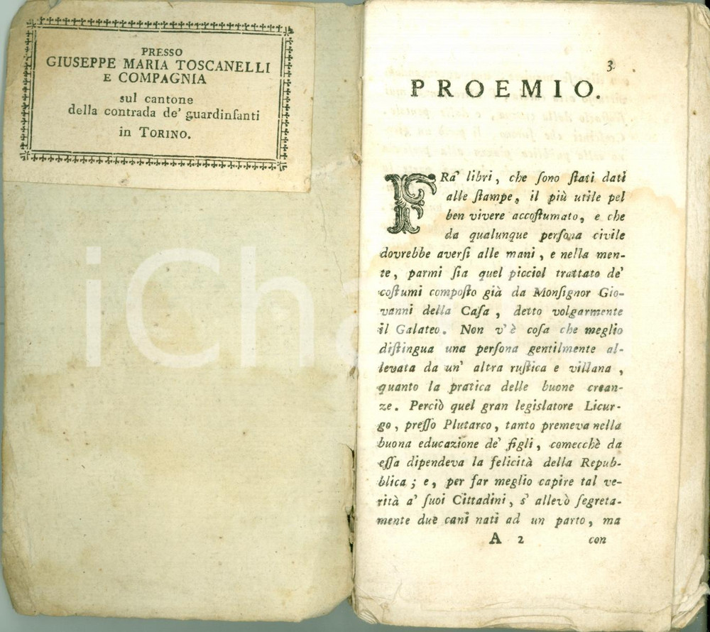 Libro, pubblicazione d epoca 1783 Paolo Angelo MONTORFANI Nuovo galateo Ed. REMONDINI VENEZIA Volume 1
