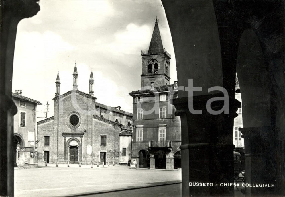 Cartolina originale da collezione 1950 ca BUSSETO PR Veduta Chiesa Collegiata SAN BARTOLOMEO Cartolina FG NV 1