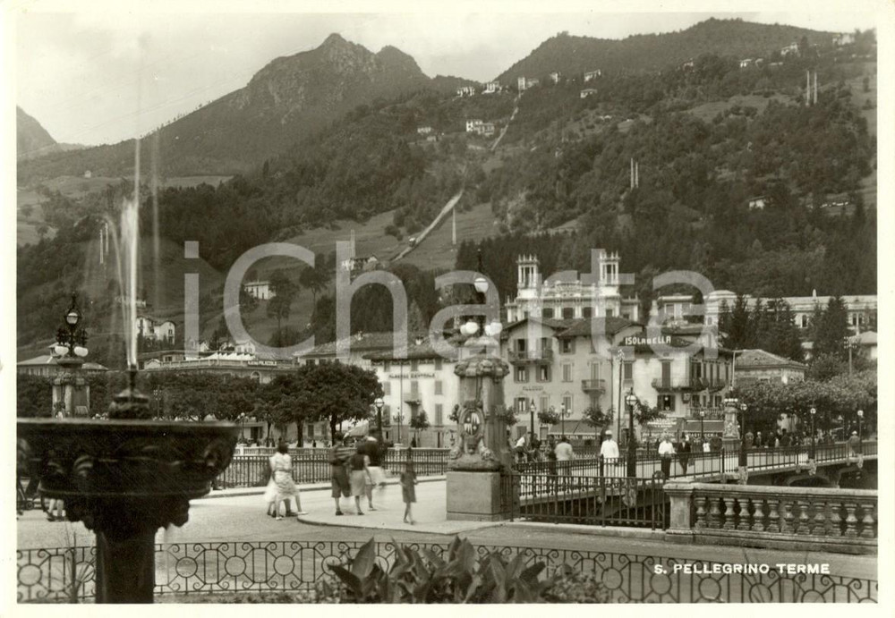 Cartolina originale da collezione 1941 SAN PELLEGRINO TERME BG Veduta paese con albergo ISOLABELLA Animata 1