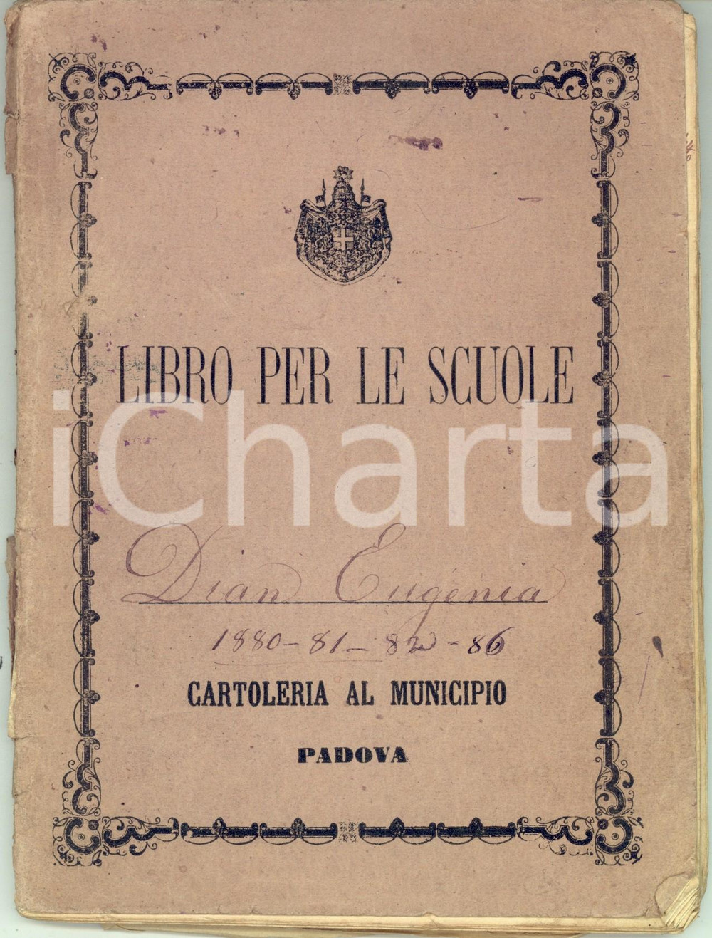 Manoscritto, lettera originale 1882 VIGONOVO VE Quaderno poesie preferite di Eugenia DIAN Manoscritto 94 pp. 1