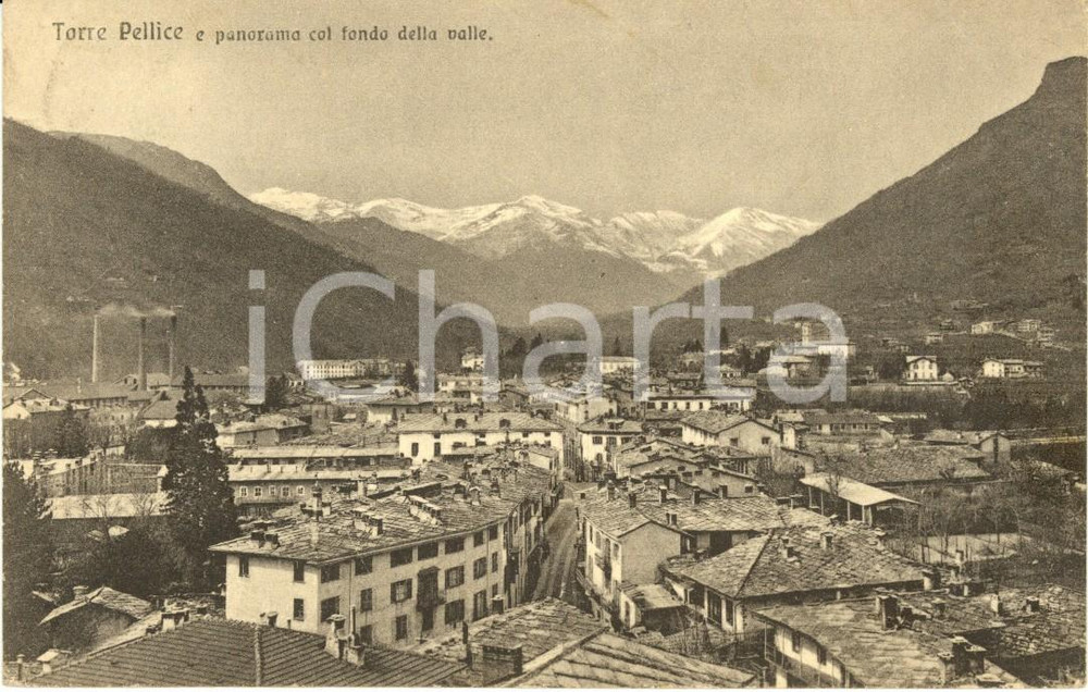 Cartolina originale da collezione 1920 TORRE PELLICE (TO) Veduta panoramica del paese *Cartolina postale FP VG 1