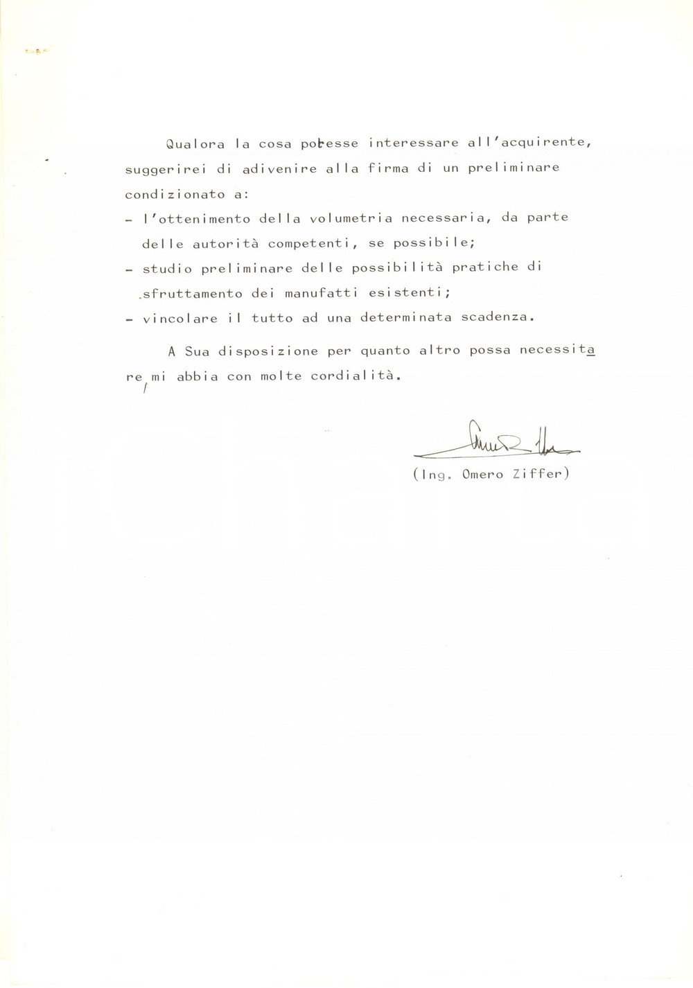 Autografo originale 1976 PADOVA Lettera ing. Omero ZIFFER per un progetto  Autografo 1