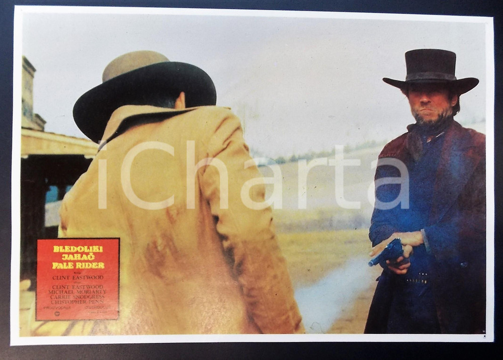 Materiale cinematografico d’epoca 1985 PALE RIDER Clint EASTWOOD spara colpo di pistola Lobby card EDIZIONE SERBA 1