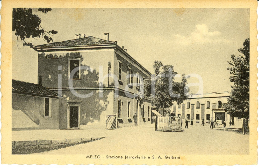 Cartolina originale da collezione 1942 MELZO Stazione ferroviaria e stabilimento GALBANI Cartolina ANIMATA FP NV 1