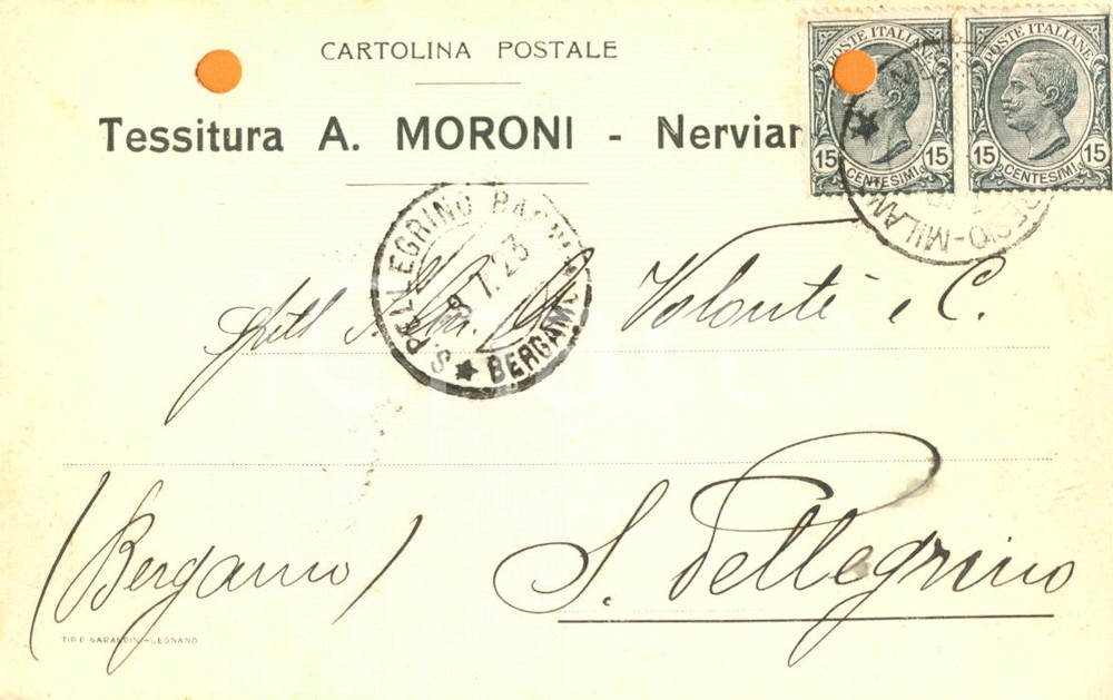 Cartolina originale da collezione 1923 NERVIANO MI Ditta A. MORONI Tessitura Cartolina commerciale FP VG 1