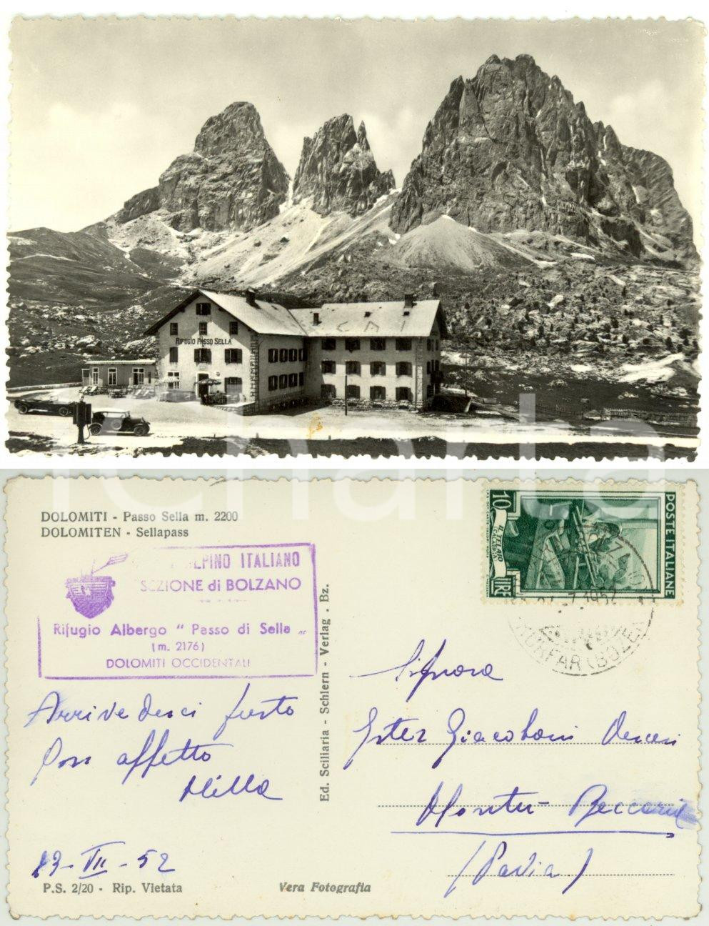 Autografo originale 1952 PASSO SELLA BZ Veduta del rifugio Autografo Milla GIACOBONI Cartolina 1